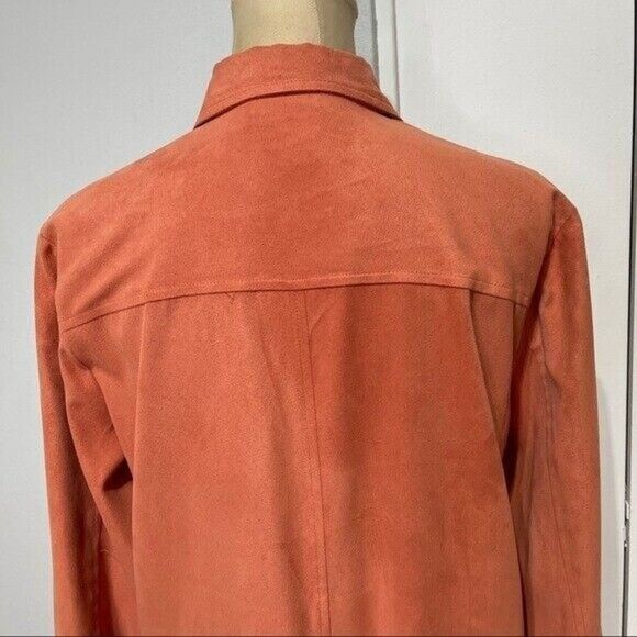 Women Faux Suede Shirt Size Medium Orange Button Up Dressbarn - Picture 9 of 12
